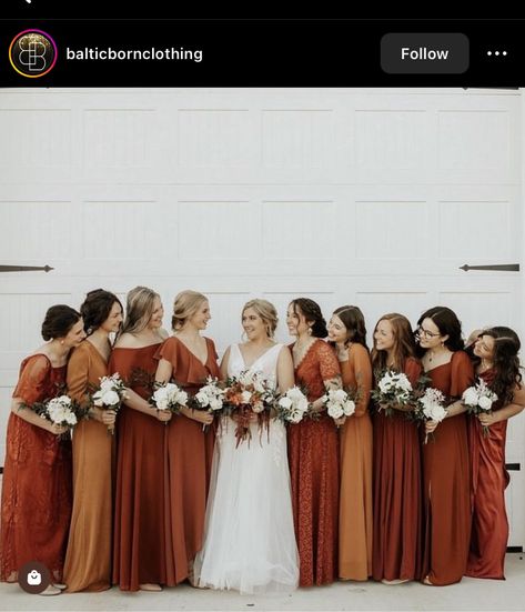 Matching Bridesmaids Dresses, Orange Wedding Themes, Fall Wedding Color Schemes, Color Terracota, Orange Bridesmaid, Fall Wedding Color Palette, Bridesmaid Dresses Boho, Fall Bridesmaid Dresses, Bridesmaid Colors