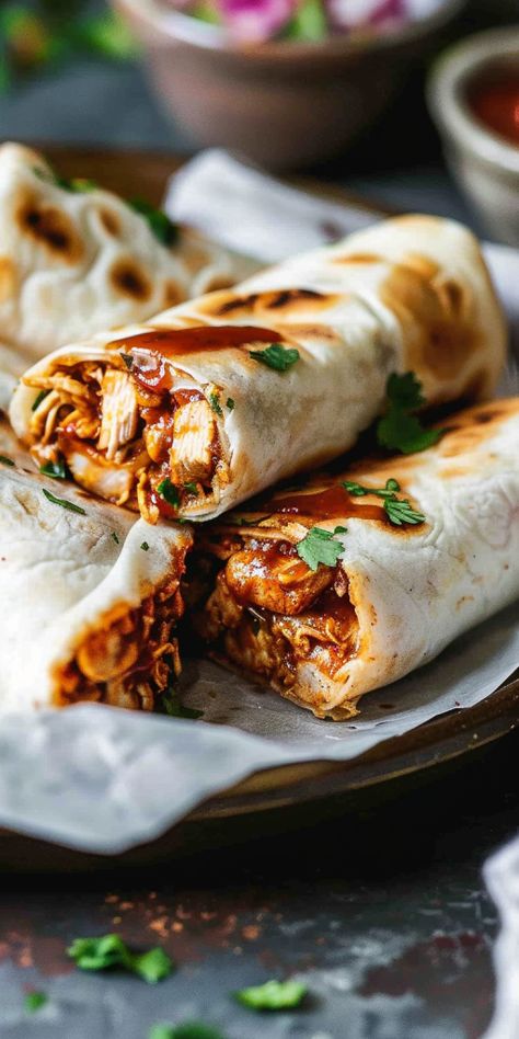 Crispy BBQ Chicken Wraps [25 Minutes] - Chasety Crispy Bbq Chicken Wraps, Grilled Wrap Ideas, Chicken Cheese Wrap, Crispy Chicken Wrap Recipes, Cheesy Garlic Chicken Wraps, Wrap Meals, Chicken Wraps Recipes, Chicken Recipes Bbq, Bbq Wrap