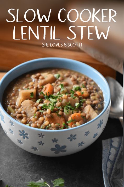 #ad Meal Prep Slow Cooker Lentil Stew Recipe || Slow cooker lentils || Lentil stew vegetarian || Lentil Stew Crock pot #LoveLentils #getPrepped #healthy #batchcooking #slowcooker #easyvegetarianrecipe #easyrecipe #batchcooking #mealprep #lentilstew @EatLentils Slow Cooker Lentil Stew, Lentil Stew Crockpot, Lentil Recipes Crockpot, Stew Recipe Slow Cooker, Stew Vegetarian, Lentil Stew Recipes, Slow Cooker Stew Recipes, Vegetarian Stew, Vegetarian Slow Cooker Recipes