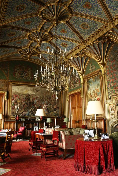 Eastnor Castle (ca. 1820s) Drawing Room [2198x3285] #home #homedesigns #design #homeideas #roomideas #room #rooms #house #housedesigns #roomdesigns Eastnor Castle, Ribbed Vault, Bus Living, English Interior, Castles Interior, Retro Living Rooms, Victorian Mansions, Beautiful Dining Rooms, Concrete House