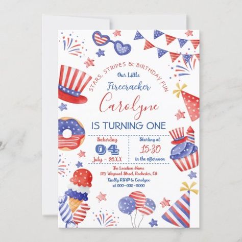 $2.95 | 4th of July Birthday Invitation #4th of july, birthday, summer, patriotic, red white and blue, stars, 4th of july birthday invitation, 1st birthday invite, first birthday invitation, 1st birthday invitation 4th Of July Clipart, 4th Of July Birthday, Invitation Card Template, July Birthday, 1st Birthday Invitations, First Birthday Invitations, 4th Of July Party, July Party