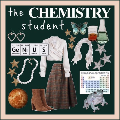 Stem Major Aesthetic Outfits, Physics Major Outfit, Science Student Aesthetic Outfit, Chemistry Major Aesthetic Outfits, Chemist Outfits, College Majors As Outfits, Chem Major Aesthetic, Science Academia Outfits, Biology Major Aesthetic Outfits