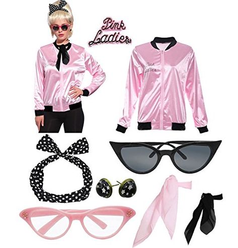 Pink Ladies Costume, Sock Hop Outfits, Sock Hop Costumes, Pink Lady Costume, Grease Outfits, Pink Ladies Grease, Grease Costume, Car Hop, 50s Costume