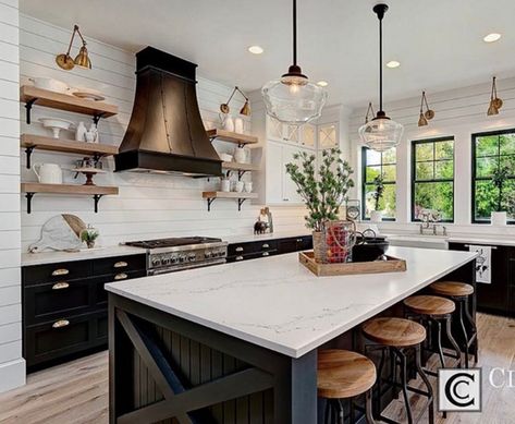 5 Designs That Stopped Me In My Scroll | The Lettered Cottage Becki Owens Kitchen, Green Kitchen Designs, Industrial Farmhouse Decor, Farmhouse Kitchen Ideas, Black Kitchen Cabinets, Farmhouse Kitchen Cabinets, Farmhouse Kitchen Design, Modern Kitchen Cabinets, Classic Kitchens