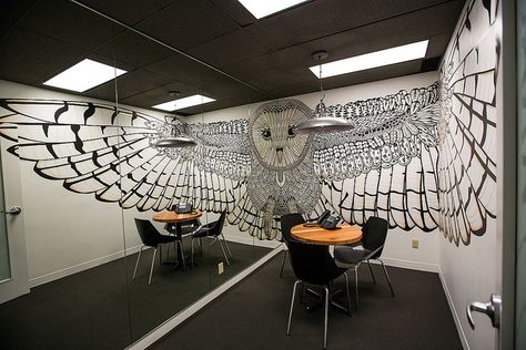 Hootsuite Meeting Room Owl Mural, Interior Graffiti, School Murals, Cool Office, Mural Wall Art, Office Walls, Wall Graphics, Mural Art, Meeting Room