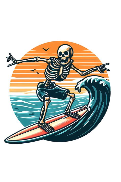 Surfing Skeleton, Looking Into The Distance, Surf Logo, Skeleton Tattoos, Surf Vibes, Retro Wallpaper Iphone, Halloween Inspo, Retro Wallpaper, In The Ocean