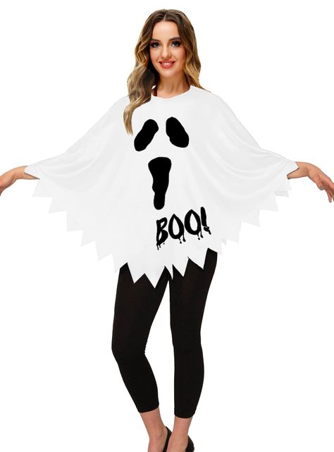 PRICES MAY VARY. Halloween Costume Poncho - Stylish Zig-zag Hemline Design, Crew Neck And Good Feeling to Touch, Easy to Put On And Free Movement, Perfect For Spring, Summer, Fall, And Early Winter Pumpkin Costume Poncho - Pumpkin Smile Face And Green Leaves Collar Printed Design, More Classic Halloween Printed, Such as Ghost, Skeleton, Jack O' Lantern, Spider Web. Better Reflect the Theme of Halloween Ghost Costume Poncho - Easy to Match, Fit to Keep Warm You Could Wear Anything Under the Ponch Adult Pumpkin Costume, Ghost Costume Women, Halloween Ghost Costume, Office Halloween Costumes, Costumes For Work, Poncho For Women, Halloween Costumes For Work, Ghost Skeleton, Skeleton Halloween Costume