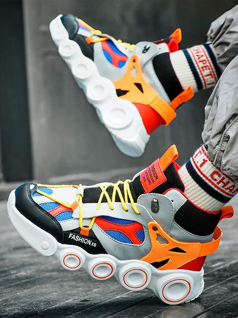 Multicolor     Colorblock Chunky Sneakers    Men Shoes Colourful Sneakers, High Top Basketball Shoes, Comfortable Walking Shoes, Mens Walking Shoes, Mens Skate Shoes, Jogging Shoes, Brand Name Shoes, Sports Trainers, Sneakers Mode