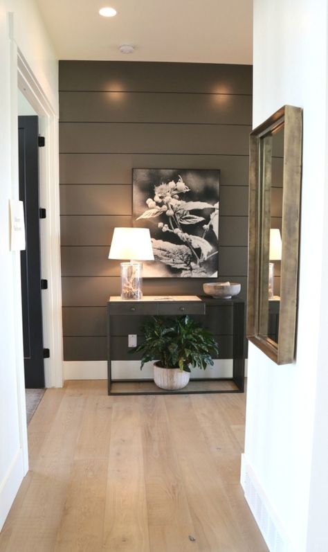 Benjamin Moore Kendall Charcoal, Kendall Charcoal, Accent Wall Colors, Shiplap Accent Wall, Ship Lap Walls, A Living Room, Benjamin Moore, Wall Color, Home Fashion