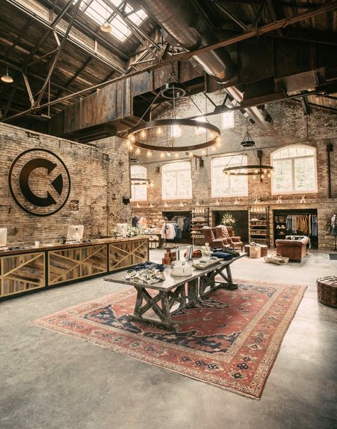 a retail space with soaring wood ceilings and an oriental carpet Warehouse Brewery, Warehouse Bar, Workshop House, Bourbon Room, Custom Jewelry Ideas, Potter Studio, Warehouse Living, Kentucky Bourbon Trail, Brewery Design