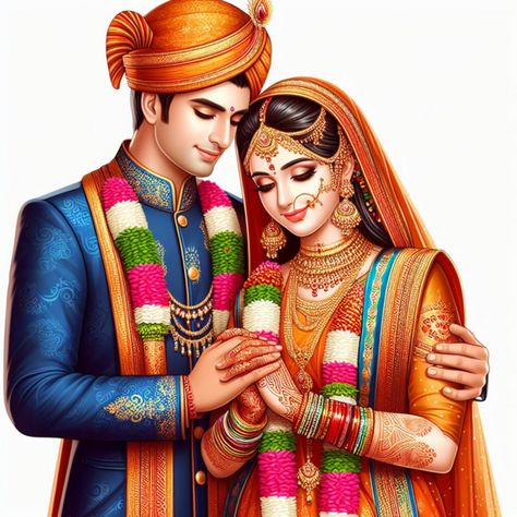 Marriage Poster Design, Indian Wedding Bride And Groom, Wedding Couple Clipart, Groom Cartoon, Hindu Marriage, Wedding Cards Images, Caricature Wedding Invitations, Bride And Groom Cartoon, Wedding Couple Cartoon