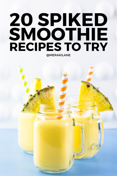 Boozy Smoothies! 20 Easy Alcohol-Infused Blended Drinks Smoothies With Alcohol, Boozy Smoothie, Alcoholic Smoothies Recipes, Alcoholic Smoothies, Alcohol Smoothies Recipes, Blended Drink Recipes, Blender Recipes Smoothies, Blender Drinks, Cheesecake Smoothie