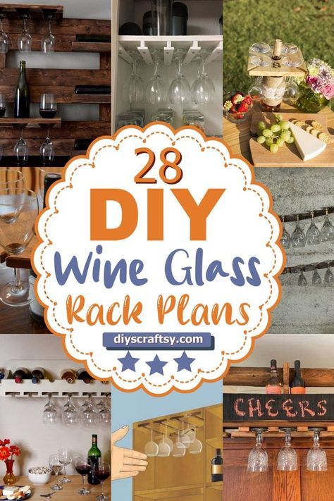 DIY Wine Glass Rack Wine Glass Rack Ideas, Glasses Display Ideas, Wine Glass Display Ideas, Glass Display Ideas, Wine Glass Holder Diy, Diy Wine Glass Rack, Wine Glass Display, Wine Glass Shelf, Hanging Wine Glass Rack