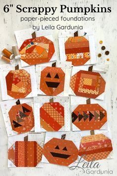 Over 30 ideas for Fall-themed sewing and quilting projects, patterns, and ideas including quilts, table runners, and pillows. Paper Pieced Pumpkin Patterns, Pumpkin Blocks Quilt, Halloween Quilt Patterns Free, Pumpkin Quilt Block Free Pattern, Halloween Quilts Ideas Free Pattern, Quilting Projects Ideas Free Pattern, Fall Quilts Autumn, Fall Quilting Projects, Halloween Quilts Ideas