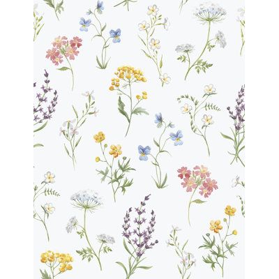 This delightful pattern is sure to lift your spirits. Intricately painted foliage details and wildflowers that imitate a wild meadow create an uplifting array of natural motifs in matte tones that will give a fresh new feel to any space. The result is a design that can work well with either minimal or maximalist styles. Color: Yellow/Blue/Pink Galerie Wallcoverings Botanical Floral Mix 33' L x 21" W Wallpaper Roll - Wallpaper in Pink/Blue/Yellow | Size 21.0 W in | Perigold Natural Motifs, Wild Meadow, W Wallpaper, Botanical Wallpaper, Spring Blossom, Wallpaper Roll, Wild Flowers, Blossom, Floral