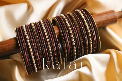 Bangles, ethnic jewelry, Asian jewelry, stackable bangles Brown Bangles Set, Brown Bangles, Lehenga Look, Bridal Jewelry Sets Brides, Indian Bridal Jewelry Sets, Silk Thread Bangles, Fancy Jewellery Designs, Bangles Set, Bridal Accessories Jewelry