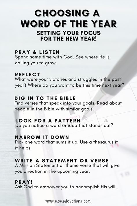 Are you a New Year’s Resolution maker? Do you make yourself a promise at the beginning of each year and hope you'll stick to it? That used to be me. Recently I adopted the “Word of the Year” approach instead. Spending the year focusing on one word that sums up my goals is empowering. It is about not just changing my behavior; but changing my mindset. Read more about the process I use to choose my Word of the Year. Our Hope Is Not In The New Year But, Word For The New Year Ideas, Godly New Years Resolution, Focus Words For 2023, New Year Resolution Ideas Christian, New Years Resolution List Christian, New Years Scripture Quotes, 2024 Godly Goals, Get Ready For The New Year