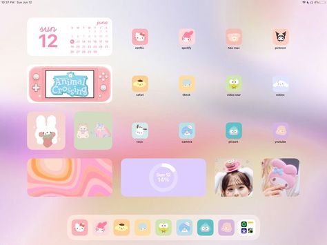 Ios Ipad Layout, Cute Ipad Layout Ideas, Kawaii Ipad Homescreen, Ipad Widget Design Ideas, Cute Ipad Lockscreen, Ipad Screen Ideas, Ios Ipad Homescreen, Ipad Widget Design, Ipad Ios Layout