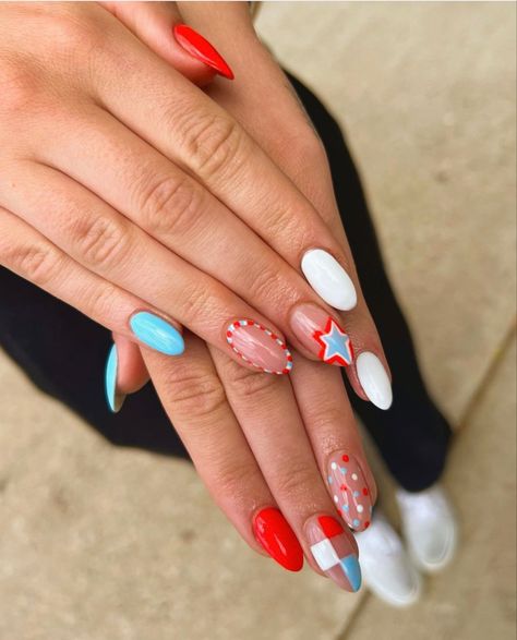 Vintage Nail Art Ideas, 4th Of July Nails Blooming Gel, Colorful Checkered Nails, Summerish Nails, Summer Luminary Nails, Builder Gel Nails Design Short Summer, 4th Of July Nails Almond, Summer Funky Nails, Bright Nails Almond