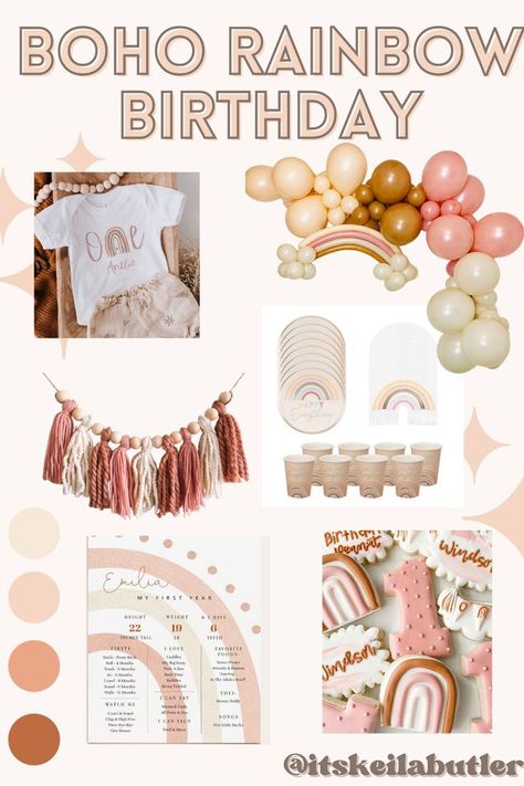 Boohoo Rainbow Birthday, Pink Rainbow First Birthday, Neutral Rainbow 1st Birthday Party, Rainbow Boho First Birthday, Pink Rainbow Birthday Party, Bohemian Rainbow Birthday Party, Boho Rainbow One Year Old Party, Boho Rainbow Shower Ideas, 1st Birthday Boho Rainbow Theme