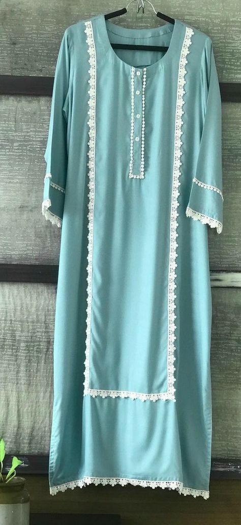 Plane Suit Designs With Lace, Plane Suit Designs, Collar Kurti Design, Collar Kurti, Silk Kurti Designs, Combination Dresses, Indian Kurti Designs, Kurti Dress, Lace Dress Design