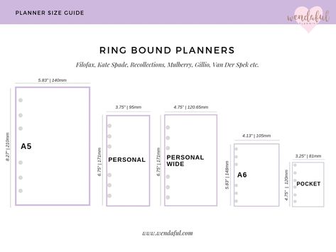 RINGBOUND PLANNERS POCKET (6 Rings) 4.75' h x 3.25' w120mm h x 81mm w Compatible with: Filofax Pocket plannerFoxy Fix Pocket Ring Binder Louis Vuitton PM agendaKikki K Small plannerKate Spade Small agendaVan Der Spek JuniorGillio (Pocket)Mulberry Pocketbook A6 (6 Rings) 5.83' h x 4.13' w148mm h x 105mm w Compatible with: • Mulberry agenda • Gillio (A6) • Van Der Spek Senior Widened PERSONAL (6 Rings)  6.75' h x 3.75' w 171mm h x 95mm w Compatible with: • Filofax Personal planner • Louis ... House Cleaning Humor, Planner Sizes, Ring Planner, Small Planner, Recollections Planner, Filofax Personal, Deep Carpet Cleaning, Discbound Planner, Websters Pages