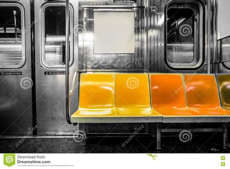 Photo about New York City subway car interior with colorful seats. Image of metropolitan, brooklyn, train - 80996123 Subway Car, New York City Subway, Plan Paris, New York Subway, New York Pictures, Subway Train, Paint Brush Art, Cool Wall Decor, Wall Seating