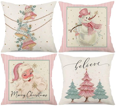 PRICES MAY VARY. Home Decor: Elevate your christmas decorations with pillow covers, both functional and cute, our pillow covers are the best way to quickly upgrade any room. Throw these fun Winter pillow covers on your existing pillows to brighten up your living room and bedroom or even create a themed outdoor space. PACKAGE INCLUDES:4 PCS Christmas Pillow Covers( Not include Insert or filler ),Single sided print. MATERIAL: Made of 100% Polyester linen. Unique Christmas pillowcase are both soft Holiday Living Room Decor, Joy Decorations, Vintage Jul, Snowflake Snowman, Merry Christmas Santa Claus, Living Room Decor Pillows, Christmas Cushion Covers, Santa Claus Christmas Tree, Contemporary Christmas