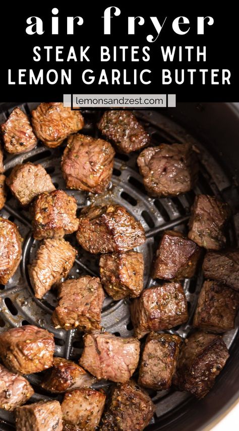 Steak Bites With Garlic Butter, Air Fryer Steak Bites, Air Fry Steak, Parmesan Roasted Green Beans, Best Steak Marinade, Garlic Butter Steak Bites, Butter Steak Bites, Beef And Pork Recipes, Air Fryer Garlic