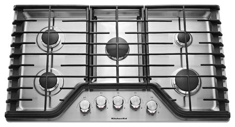 KitchenAid - 36" Built-In Gas Cooktop - Stainless steel - Larger Front Major Kitchen Appliances, Beverage Centers, Gas Dryer, Iron Grate, Outdoor Refrigerator, Gas Cooktop, Built In Ovens, Gas Stove, Kitchen Aid