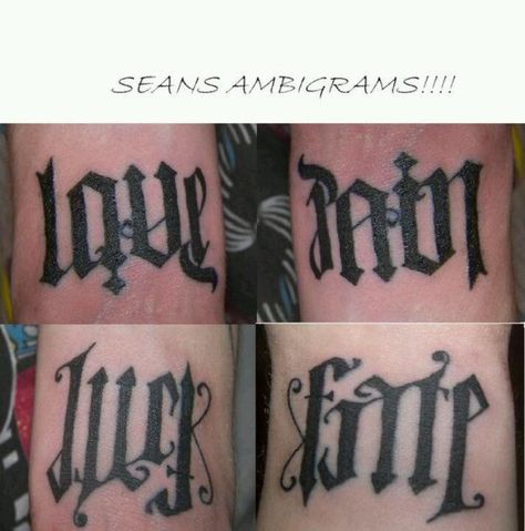 Love. Pain. Luck. Fate. All in one tattoo Tattoo Ambigram, Fate Tattoo, Ambigram Tattoo, I Love You Mother, Tattoo World, One Tattoo, Love Articles, Heart Piercing, Tattoos For Lovers