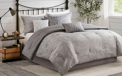 Monochromatic Bedding, Grey Comforter Bedroom, Cream And Grey Bedroom, Gray Bedding, Grey Comforter, Cal King Bedding, Morning Fog, Bob's Discount Furniture, King Comforter Sets