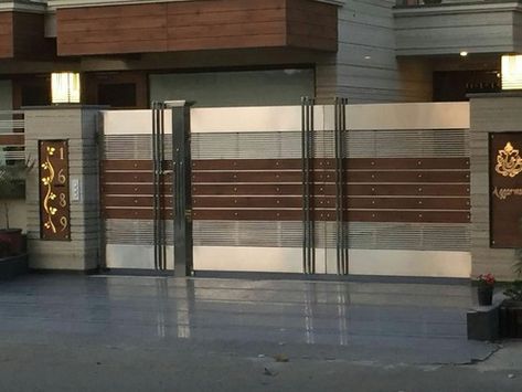 Swing Silver Stainless Steel gate, for Residential, Size: 10 X 6, Rs 65000 /piece | ID: 21667410962 Foldable Gate Design, Steel Main Gate Design, Gate For Home, Main Gates, G Group, Stainless Steel Gate, Home Gate Design, Gate Wall Design, Gate Designs Modern