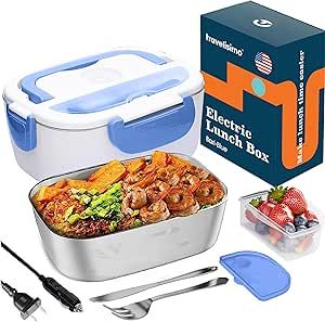 TRAVELISIMO Electric Lunch Box 60W, 3 in 1 Ultra Quick Portable Food Warmer 12/24/110V, Heated Lunch Boxes for Adults Leakproof, SS Container, Heater for Car Truck Work, Loncheras Electricas #ad Portable Microwave, Heated Lunch Box, Lunch Boxes For Men, Car Food, Hot Lunch, Stainless Steel Containers, Homemade Meals, Electric Foods, Portable Food