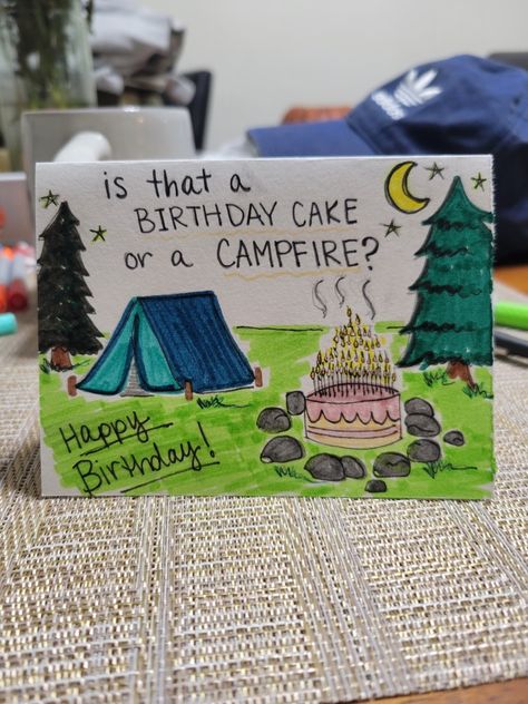 Campfire, cake, camping Funny Cards For Grandpa Birthday, Happy Birthday Cards For Grandpa, Cute Birthday Cards For Grandpa Diy, Funny Grandpa Birthday Card, Homemade Birthday Cards For Grandpa, Birthday Card Grandfather, Birthday Card Ideas Grandpa, Birthday Cards Grandfather, Grandma Bday Cards