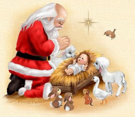 santa jesus Kneeling Santa, Penny Parker, Wallpaper Natal, Happy Birthday Jesus, Jesus Wallpaper, Meaning Of Christmas, True Meaning Of Christmas, Christmas Jesus, Whimsical Christmas