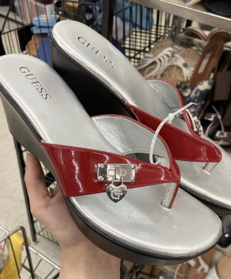 Guess Sandals, Dr Shoes, Cute Shoes Heels, Heels Red, Funky Shoes, Cute Heels, Girly Shoes, Shoe Inspo, Aesthetic Shoes