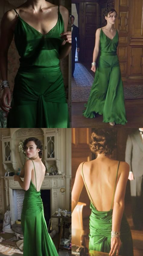 Green Dress From Atonement, Green Atonement Dress, Iconic Green Dress, Prom Dress Minimalist, Sade Dresses, Atonement Green Dress, Green Prom Dress Aesthetic, Green Graduation Dress, Iconic Dresses Of All Time