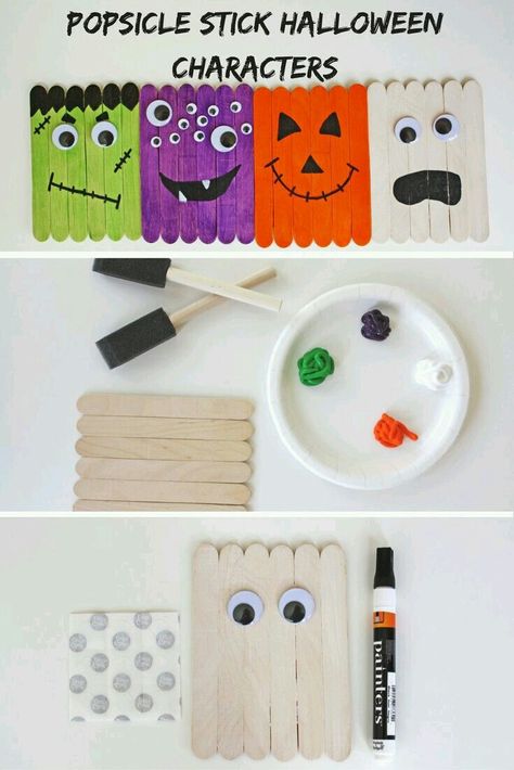 Popsicle Stick Halloween, Popsicle Sticks Halloween Crafts, Popsicle Stick Craft, Ghost Monster, Halloween Character, Halloween Crafts For Toddlers, October Crafts, Halloween Characters, Fun Halloween Crafts