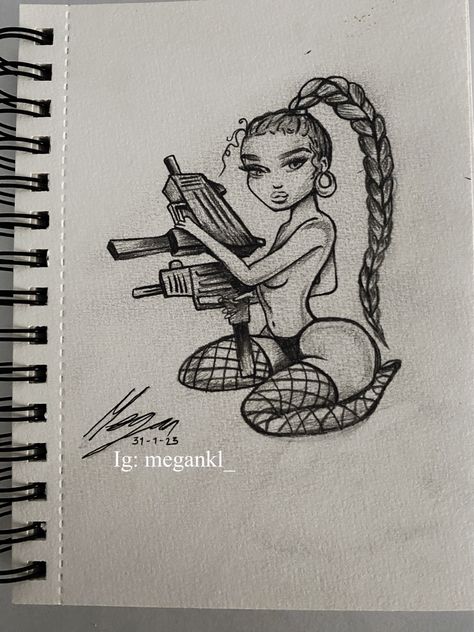 #baddie #gun #aesthetic #drawing #drawingideas #pencil #pencilart Baddie Drawings Pencil, Baddie Sketches, Drawing Baddie, Thug Drawings, Baddie Drawings Sketch, Baddie Drawings, Drawing 101, Chicano Style, Girls With Sleeve Tattoos