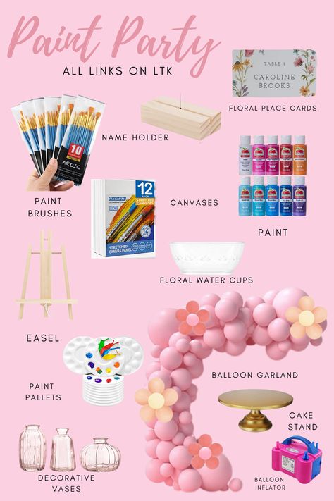 Sip And Paint Theme Party, Zip And Paint Party Ideas, What To Do On Your Birthday With Friends Party Ideas, Pink Sip And Paint Party, Painting Party For Adults, Boho Paint And Sip Party, Galentines Party Painting Ideas, Canvas Party Ideas For Adults, 29th Birthday Celebration Ideas