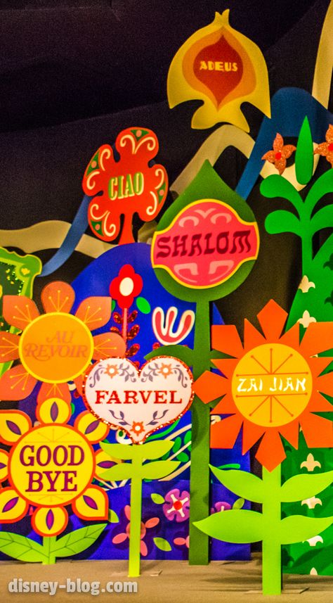 it's a small world farewell signs at Disney's Magic Kingdom Small World Decorations, Disney Its A Small World, It's A Small World Disneyland, It’s A Small World Disney, Disney Small World, Its A Small World Aesthetic, It’s A Small World Party, Its A Small World Party, Small World Disneyland