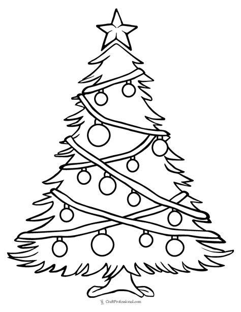 Christmas tree decorated with garland and ornaments coloring page Christmas Tree For Coloring, Coloring Christmas Tree, Christmas Tree To Color, Christmas Tree Drawings, Christmas Tree Drawing Easy, Free Christmas Coloring Sheets, Christmas Tree For Kids, Christmas Tree Coloring, Christmas Ornament Coloring Page