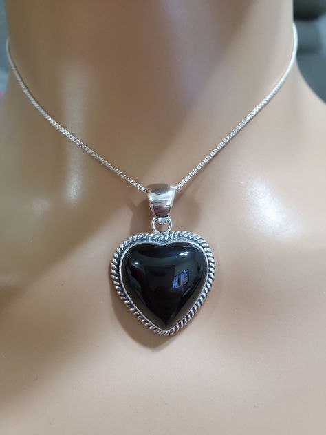 "* 20mm Black onyx heart Pendant  *Sterling Silver  *Free Shipping  *Handcrafted  *Jewelry ship in Gift box  *Necklace length: 16\" 18 inches or 20\" *Lovely necklace with a pendant on a sterling silver chain with spring ring closure, this necklace is so pretty . A must for any occasion . Thank You For Looking ,And Check Out More Items In My Etsy Shop For More Great Deals, Also We Add More Jewelry To Etsy Shop Regularly  https://www.etsy.com/shop/ABQdesign" Black Heart Necklace, Black Pendant Necklace, Angel Princess, Three Necklaces, Box Necklace, Sterling Silver Heart Necklace, Silver Heart Necklace, Black Pendant, Jewelry Lookbook