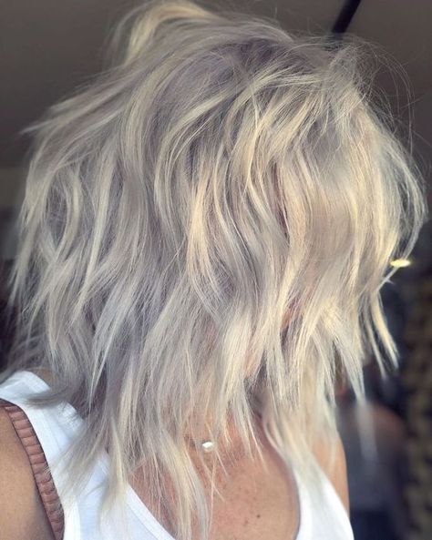 Grey Lob Haircut Shoulder Length, Over 50 Shag Hairstyles, Medium Choppy Shag Haircuts, "bixie" Haircut With Undercut, Shag Lob Haircut, Medium Shag Haircuts Choppy Layers For Fine Hair, Choppy Shag Haircut, Shoulder Length Choppy Hair, Shoulder Shag