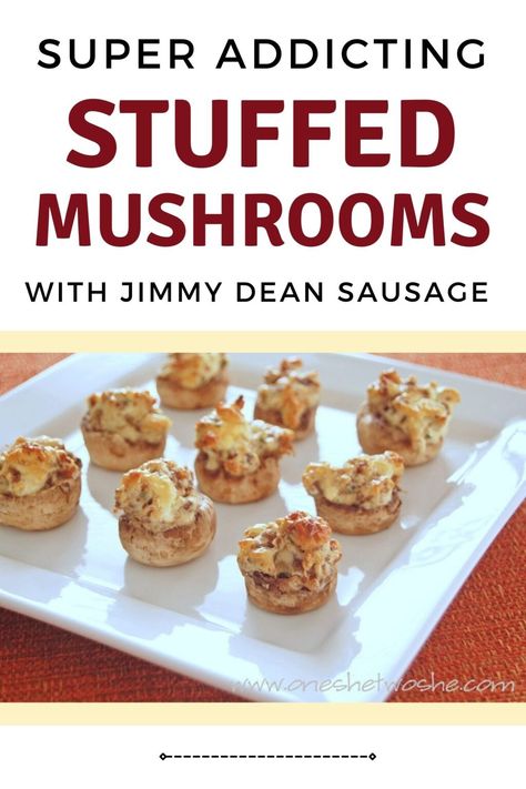 Stuffed Mushrooms ~ Made With Jimmy Dean Sausage - Or so she says... Jimmy Dean Stuffed Mushrooms, Maggianos Stuffed Mushrooms, Appetizers Mushrooms, Stuffed Mushrooms With Sausage, Jimmy Dean Sausage Recipes, Stuffed Mushrooms Cream Cheese, Crockpot Italian Sausage, Melting Potatoes Recipe, Sausage And Cream Cheese