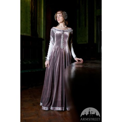 Custom Renaissance Dress Lady Rowena Velvet Gown Medieval Gown Ren... ($544) ❤ liked on Polyvore featuring dresses, gowns, gown, pink, women's clothing, pink dress, long-sleeve velvet dress, velvet dresses, pink velvet dresses and velvet gown Velvet Medieval Dress, Ancient Fashion, Moda Medieval, Red Scare, Medieval Gown, Medieval Wedding, Velvet Gown, Fantasy Dresses, Medieval Costume