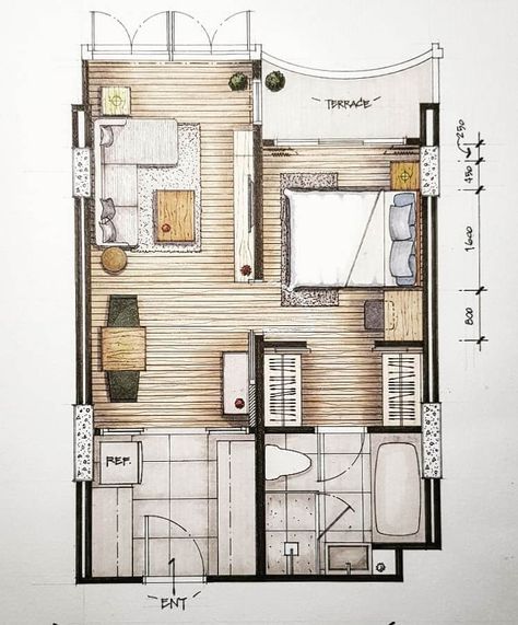 Interior Architecture Sketch, Interior Design Sketchbook, Rendered Floor Plan, Interior Design Layout, Furniture Design Sketches, Architecture Drawing Plan, Interior Design Renderings, Drawing Interior, Interior Architecture Drawing