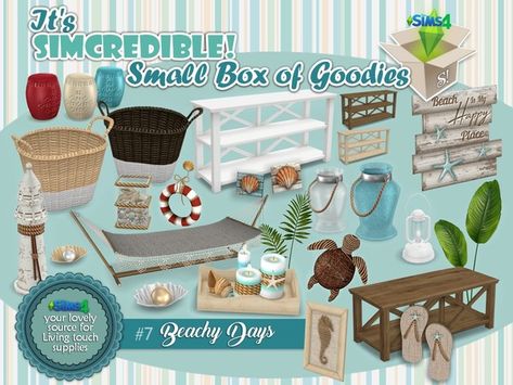 SIMcredible!'s Beachy Days - Small Box of goodies #7 Sims 4 Beach House, Sims 2 Cc, Sims 4 Tsr, Beachy Theme, Sims 4 Clutter, Casas The Sims 4, Sims 4 Downloads, Sims 4 Cc Furniture, Sims 4 Collections