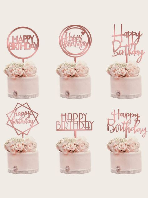 6pcs Random Pattern Birthday Cake Topper | SHEIN USA Rose Gold Cake Topper, Rose Gold Cake, Gold Birthday Cake, Cake Decorating Set, Colorful Birthday Party, Gold Cake Topper, Decor Cake, Letter Decor, Random Pattern